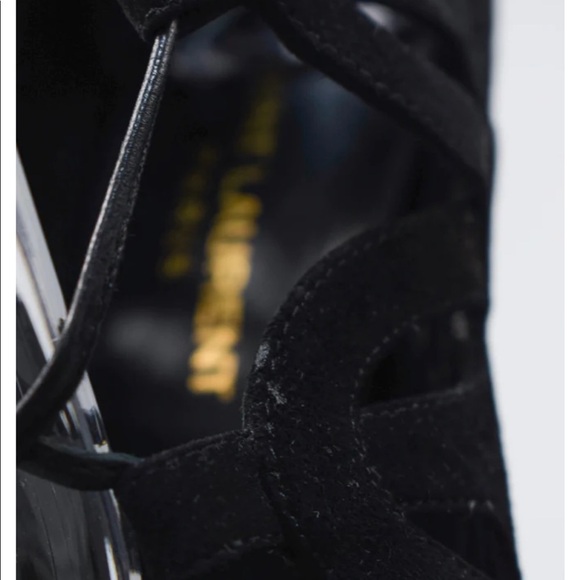 Saint Laurent Black Tribute Ghillie Suede Lace Up Sandals Heels Size 36 - Picture 8 of 16